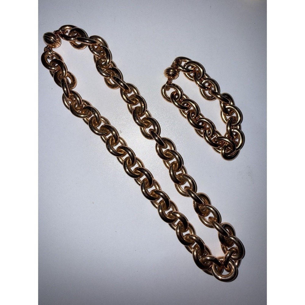 Milor Bronze Italy‎ Rose Chunky Oval Link Magnetic Clasp Bracelet Necklace 2 Pcs